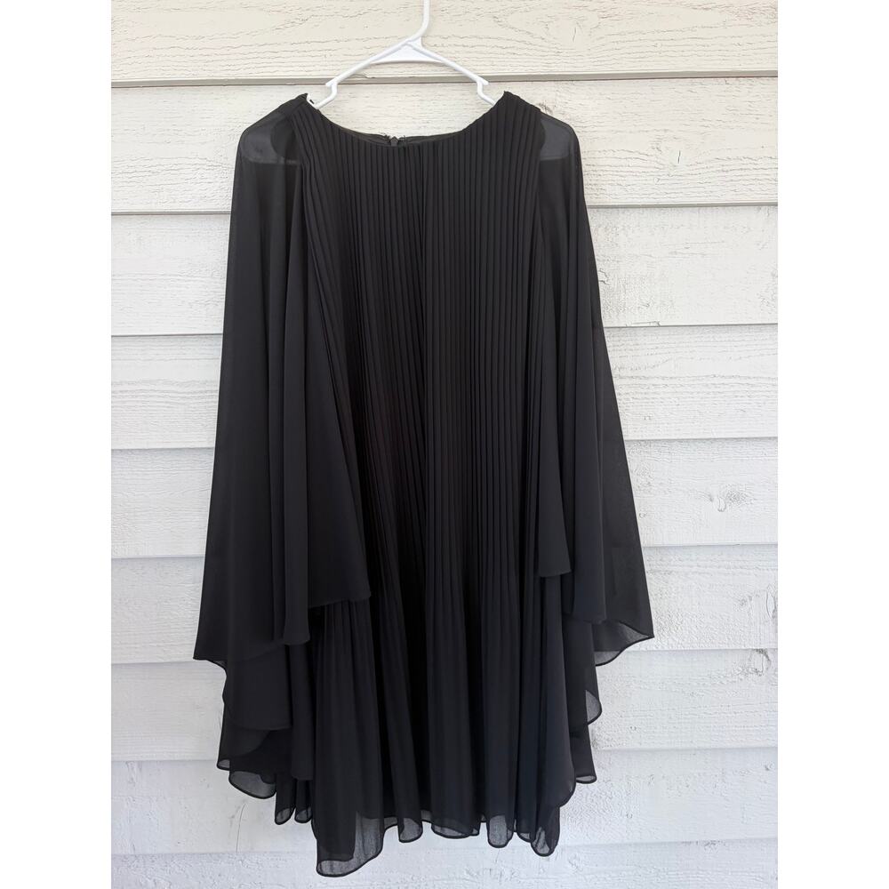 Alex Marie Black Pleated Chiffon Cape Dress Sheer Overlay Elegant Formal Size 14 - Picture 2 of 5